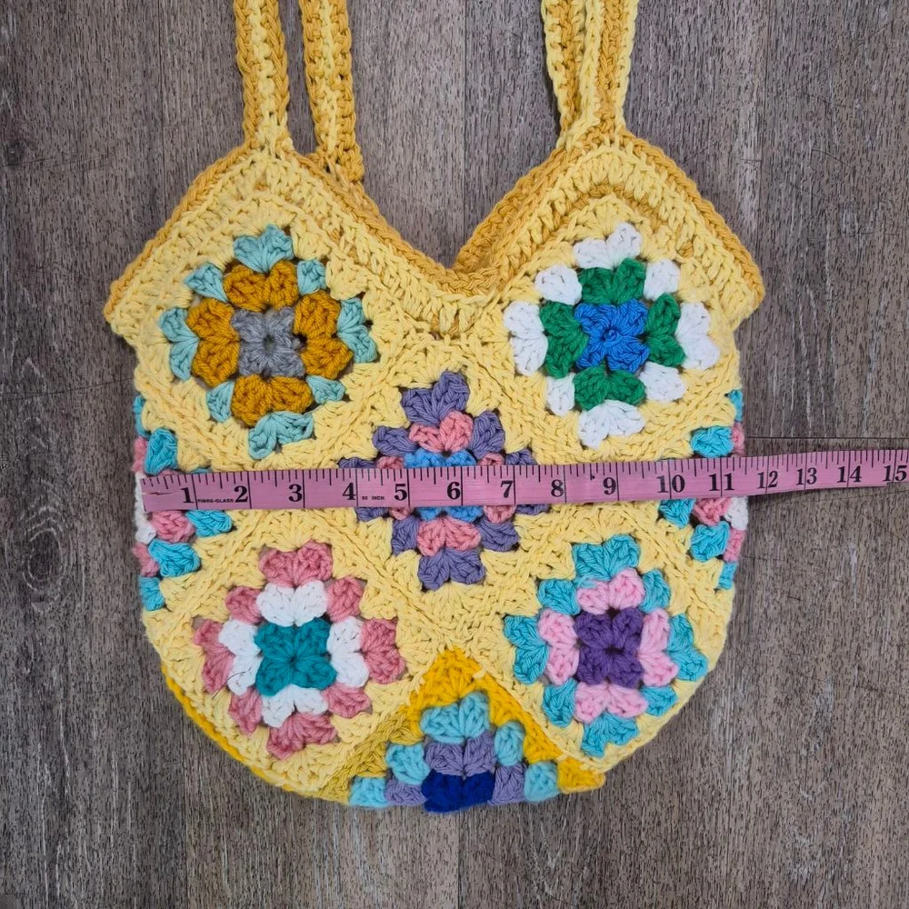 Crochet Tote Bag One Size Yellow Multi-color‎
